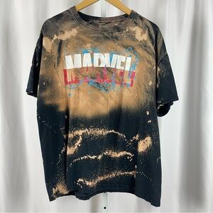 Marvel XL Hand Dyed Bleach Dye Comic Logo Graphic Tee Shirt Acid Wash Grunge